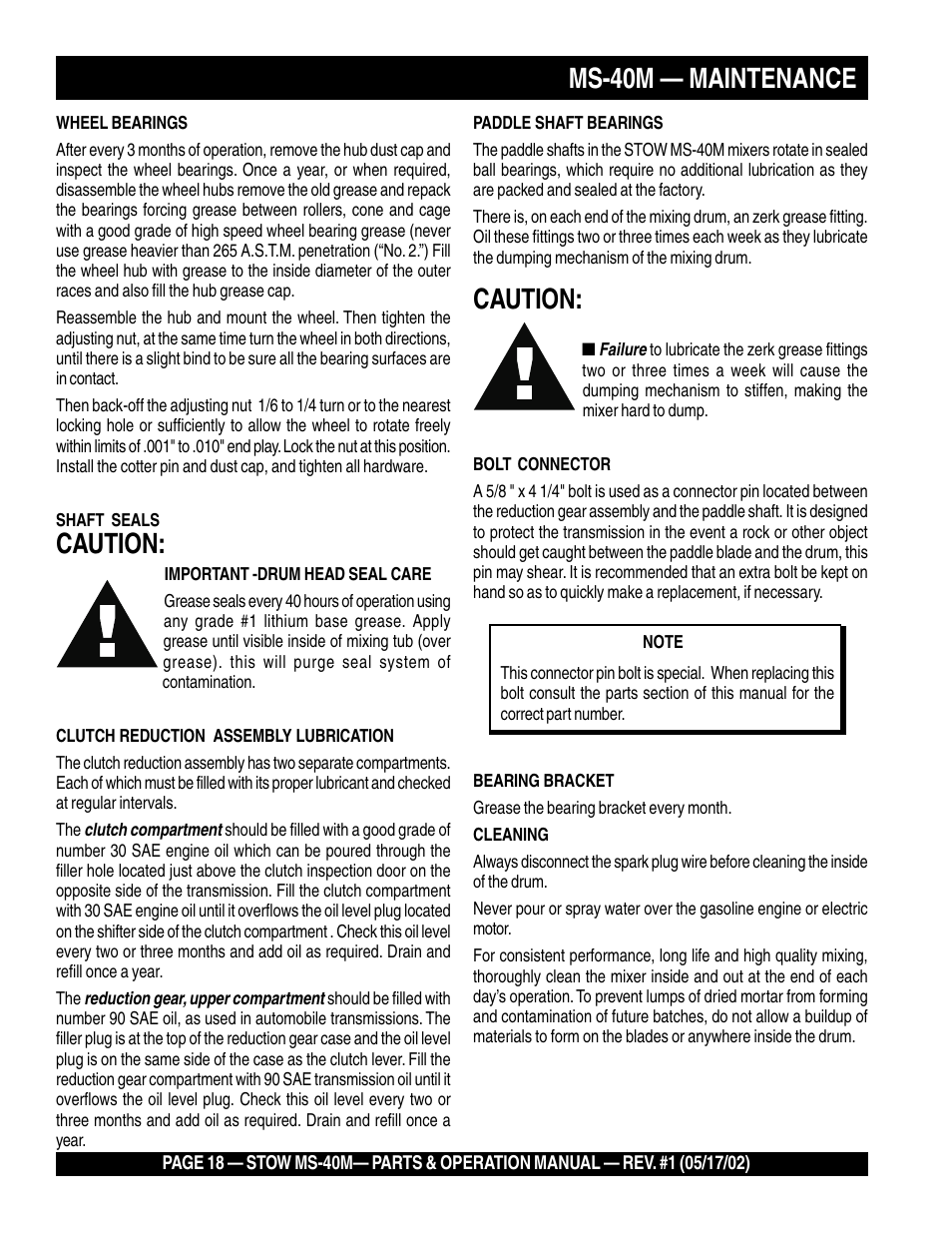 Ms-40m — maintenance, Caution | Multiquip MS40M User Manual | Page 18 / 46