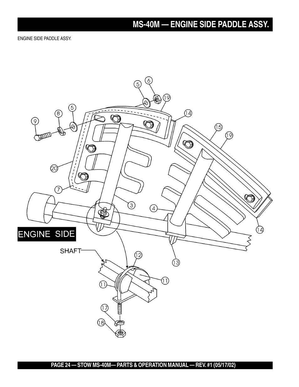 Ms-40m — engine side paddle assy | Multiquip MS40M User Manual | Page 24 / 46