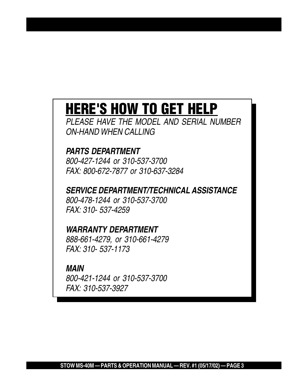 Here's how to get help | Multiquip MS40M User Manual | Page 3 / 46