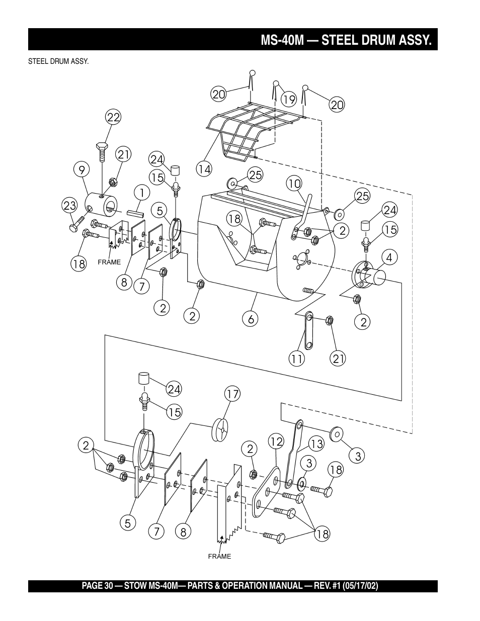 Ms-40m — steel drum assy | Multiquip MS40M User Manual | Page 30 / 46
