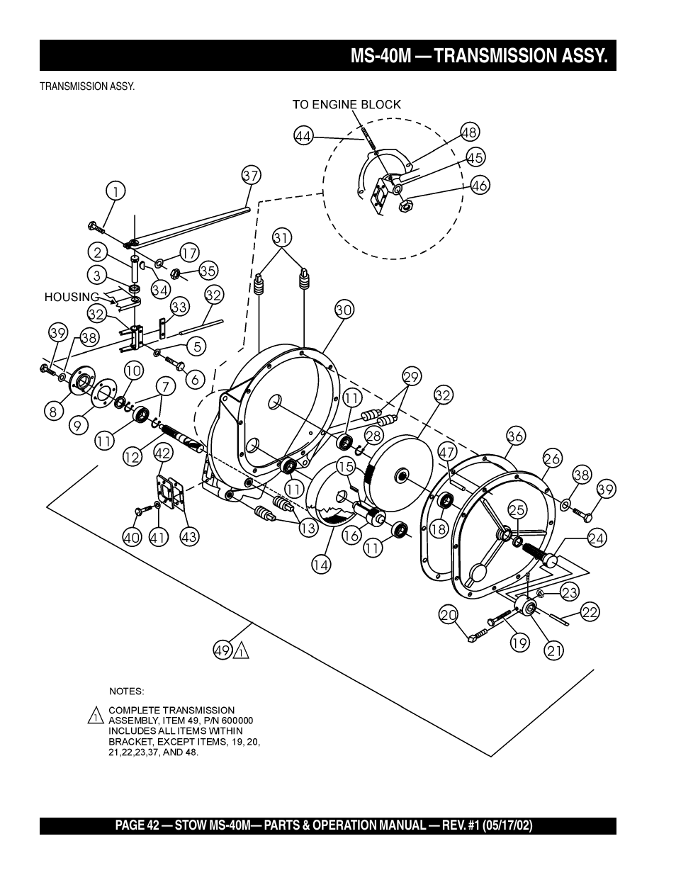 Ms-40m — transmission assy | Multiquip MS40M User Manual | Page 42 / 46