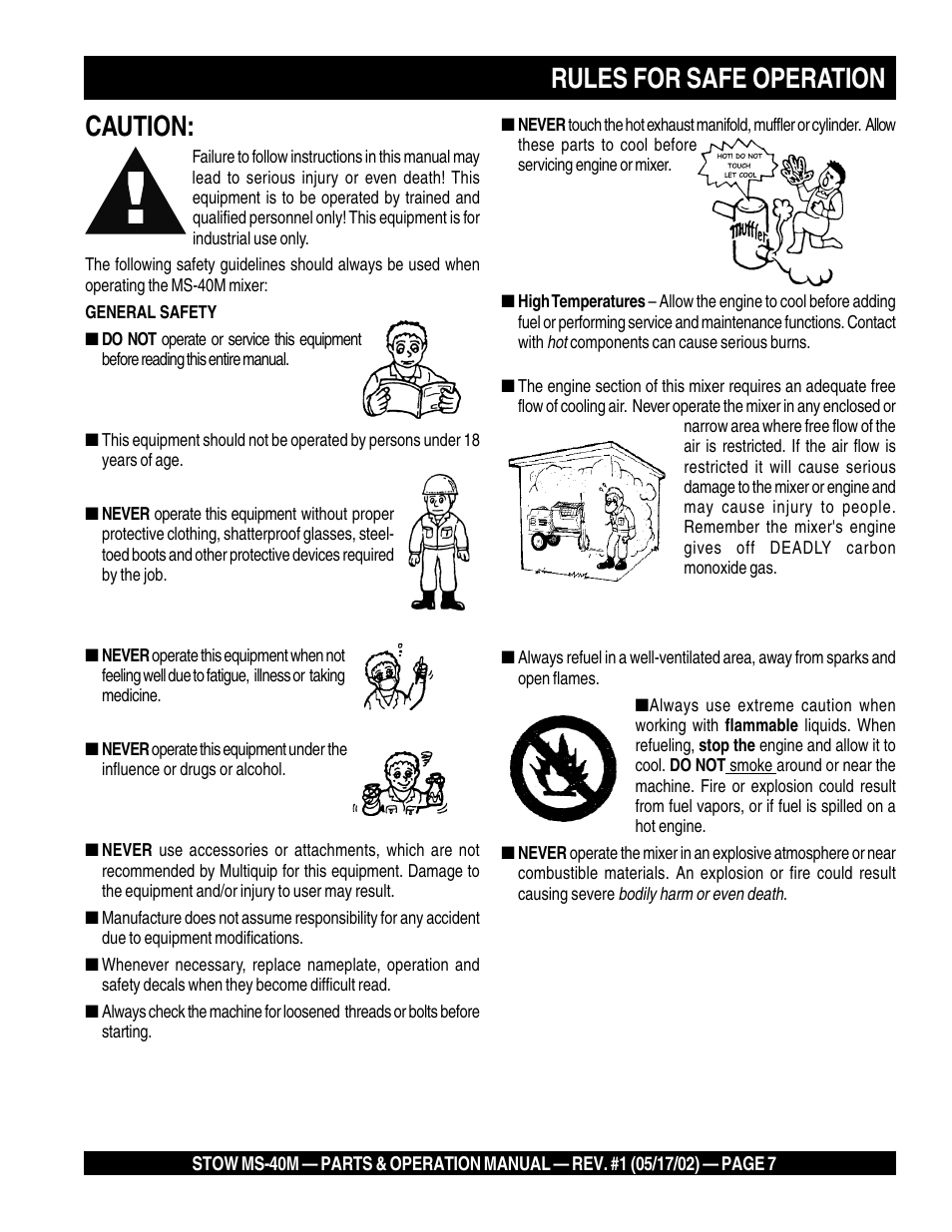 Caution, Rules for safe operation | Multiquip MS40M User Manual | Page 7 / 46