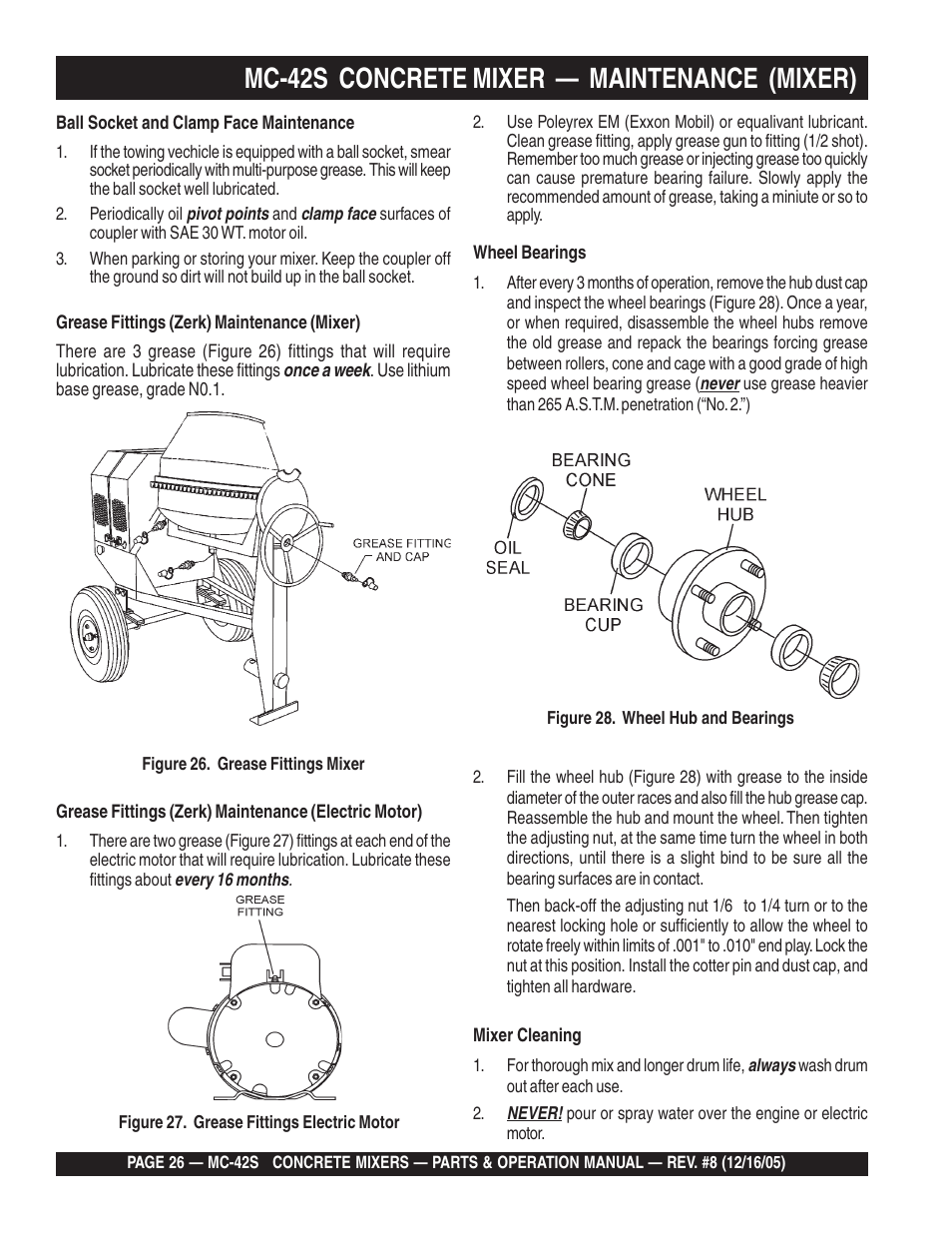 Mc-42s concrete mixer — maintenance (mixer) | Multiquip MC42S User Manual | Page 26 / 84