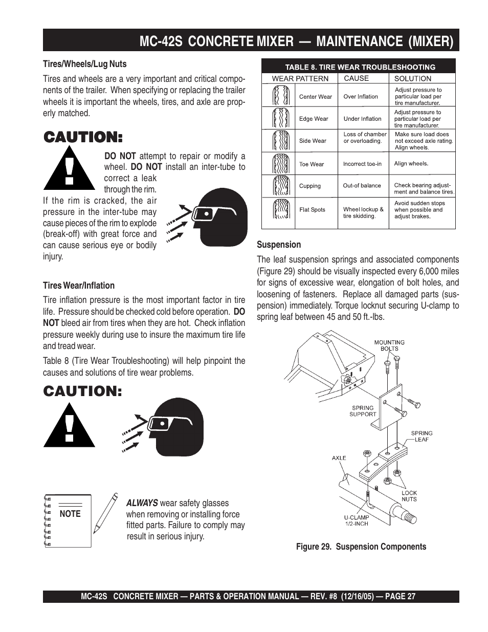 Mc-42s concrete mixer — maintenance (mixer), Caution | Multiquip MC42S User Manual | Page 27 / 84