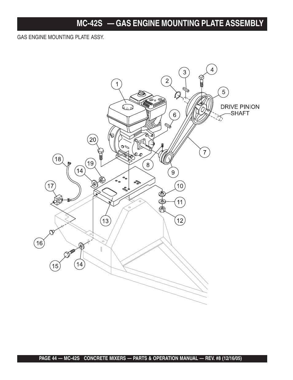 Mc-42s — gas engine mounting plate assembly | Multiquip MC42S User Manual | Page 44 / 84