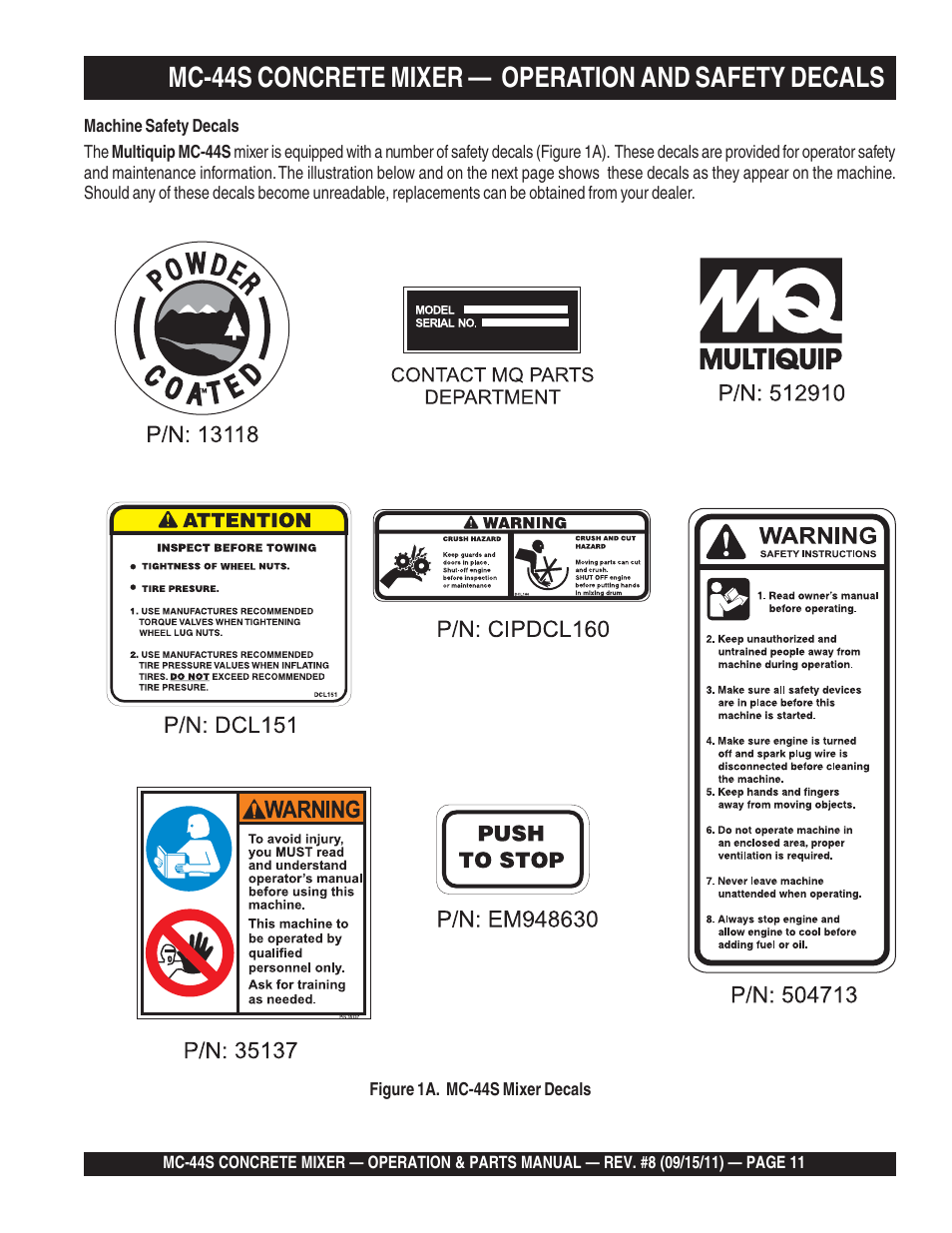 Multiquip MC44S User Manual | Page 11 / 84