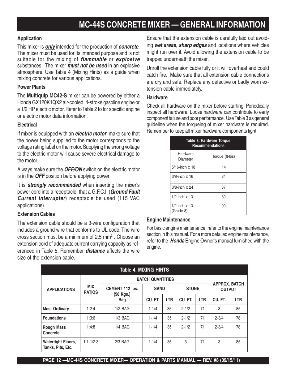 Mc-44s concrete mixer — general information | Multiquip MC44S User Manual | Page 12 / 84