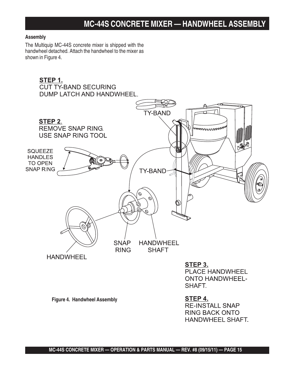 Mc-44s concrete mixer — handwheel assembly | Multiquip MC44S User Manual | Page 15 / 84