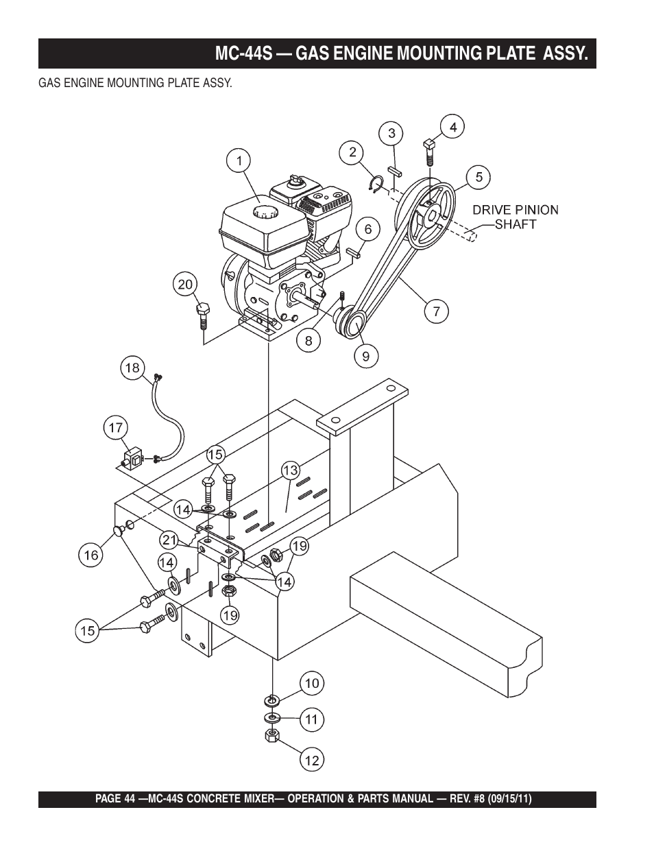 Mc-44s — gas engine mounting plate assy | Multiquip MC44S User Manual | Page 44 / 84