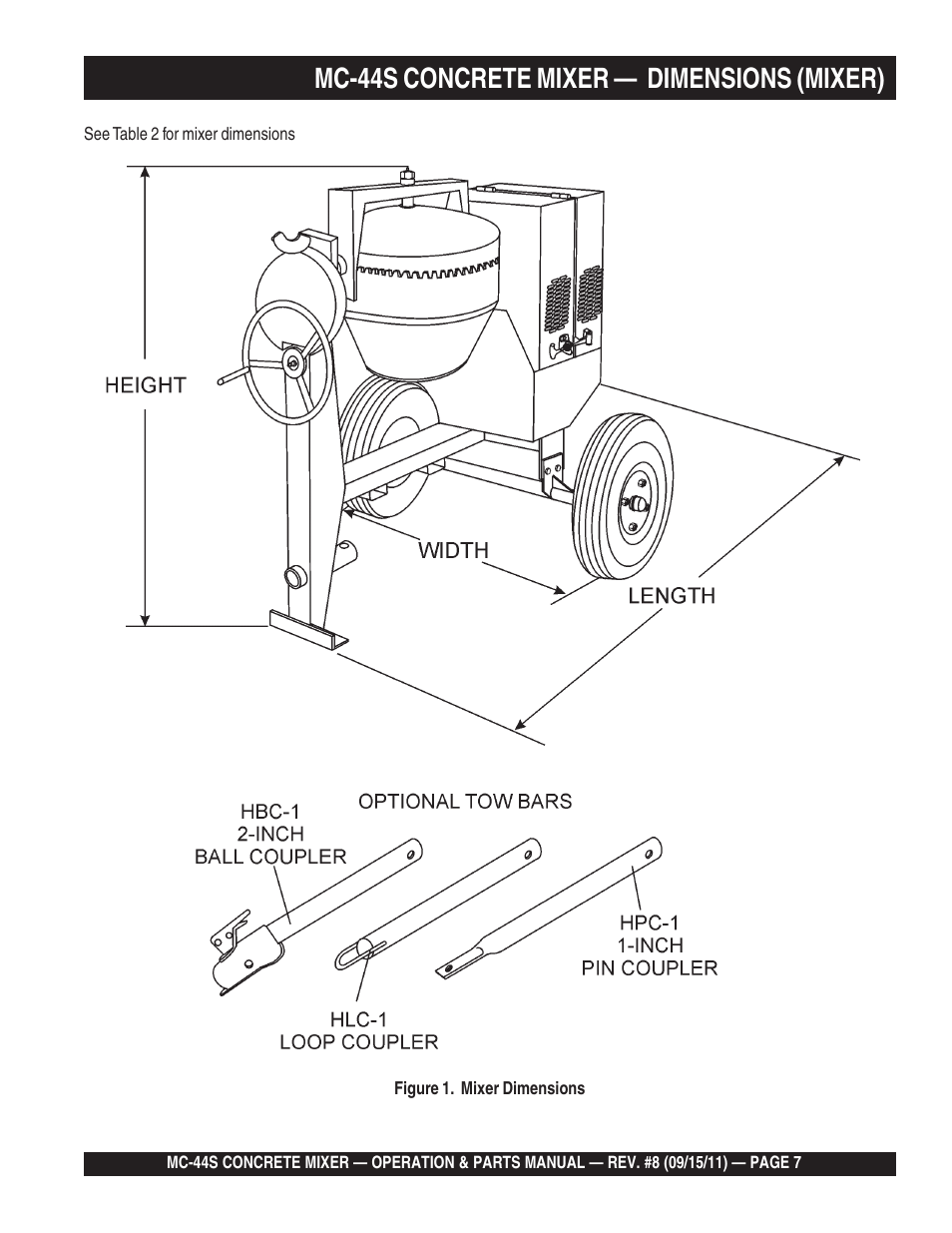 Mc-44s concrete mixer — dimensions (mixer) | Multiquip MC44S User Manual | Page 7 / 84