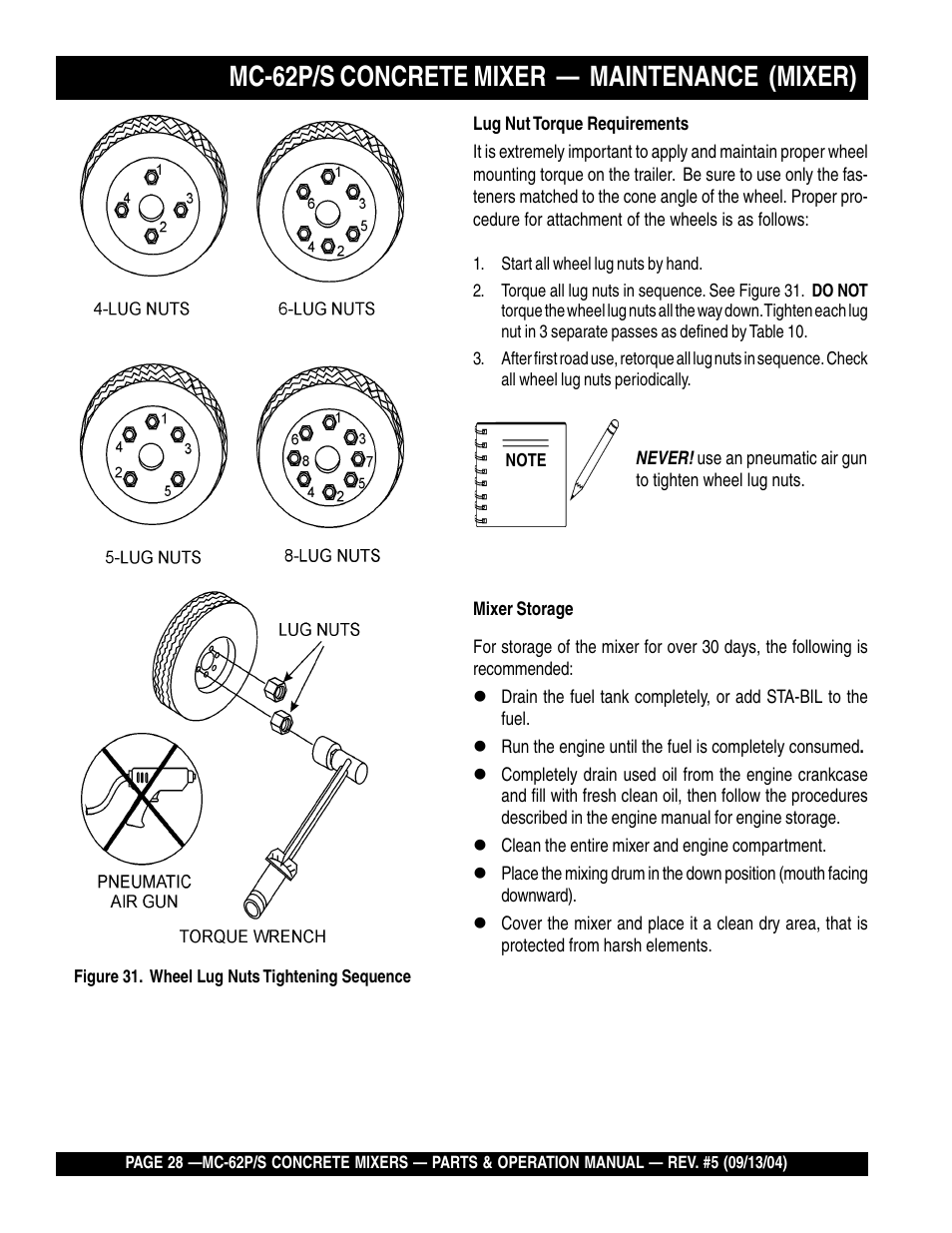 Mc-62p/s concrete mixer — maintenance (mixer) | Multiquip MC62P User Manual | Page 28 / 120