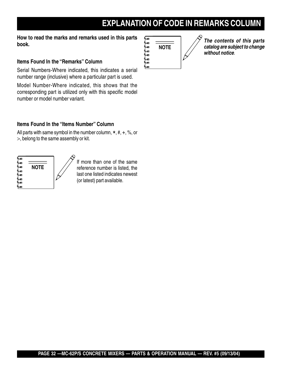Explanation of code in remarks column | Multiquip MC62P User Manual | Page 32 / 120