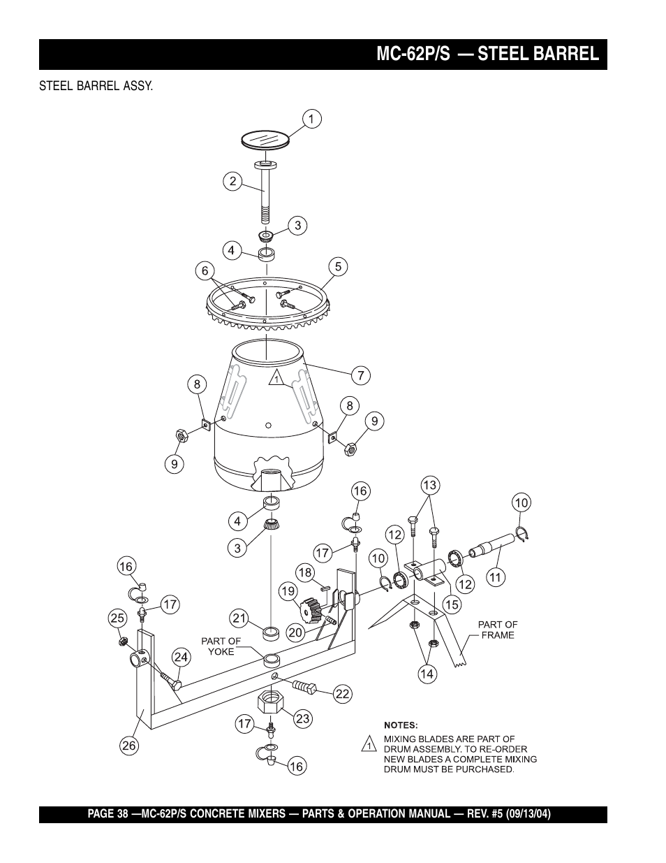 Mc-62p/s — steel barrel | Multiquip MC62P User Manual | Page 38 / 120