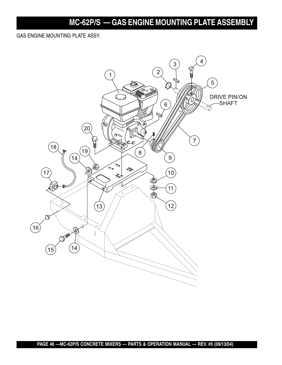 Mc-62p/s — gas engine mounting plate assembly | Multiquip MC62P User Manual | Page 46 / 120