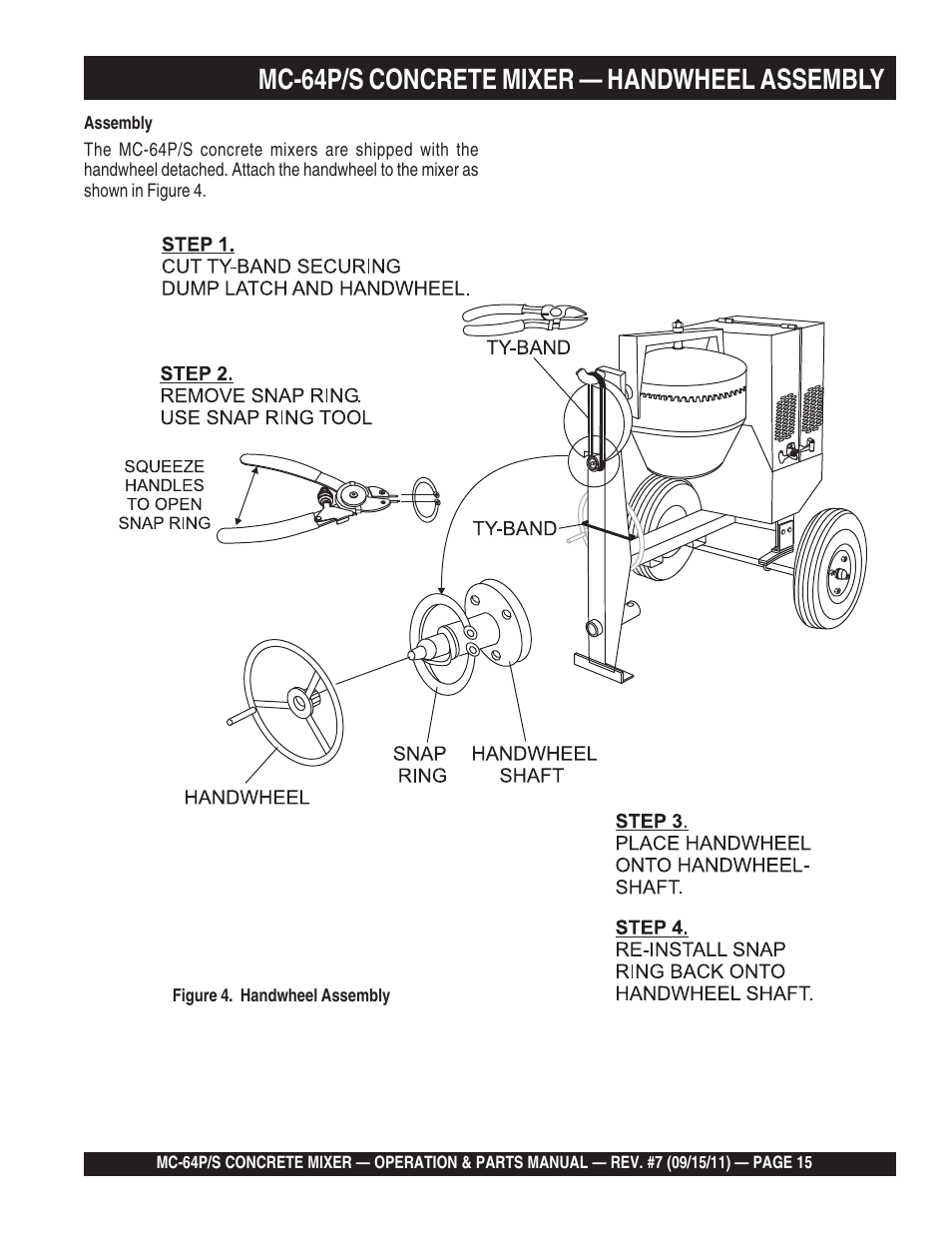 Mc-64p/s concrete mixer — handwheel assembly | Multiquip MC64P User Manual | Page 15 / 116