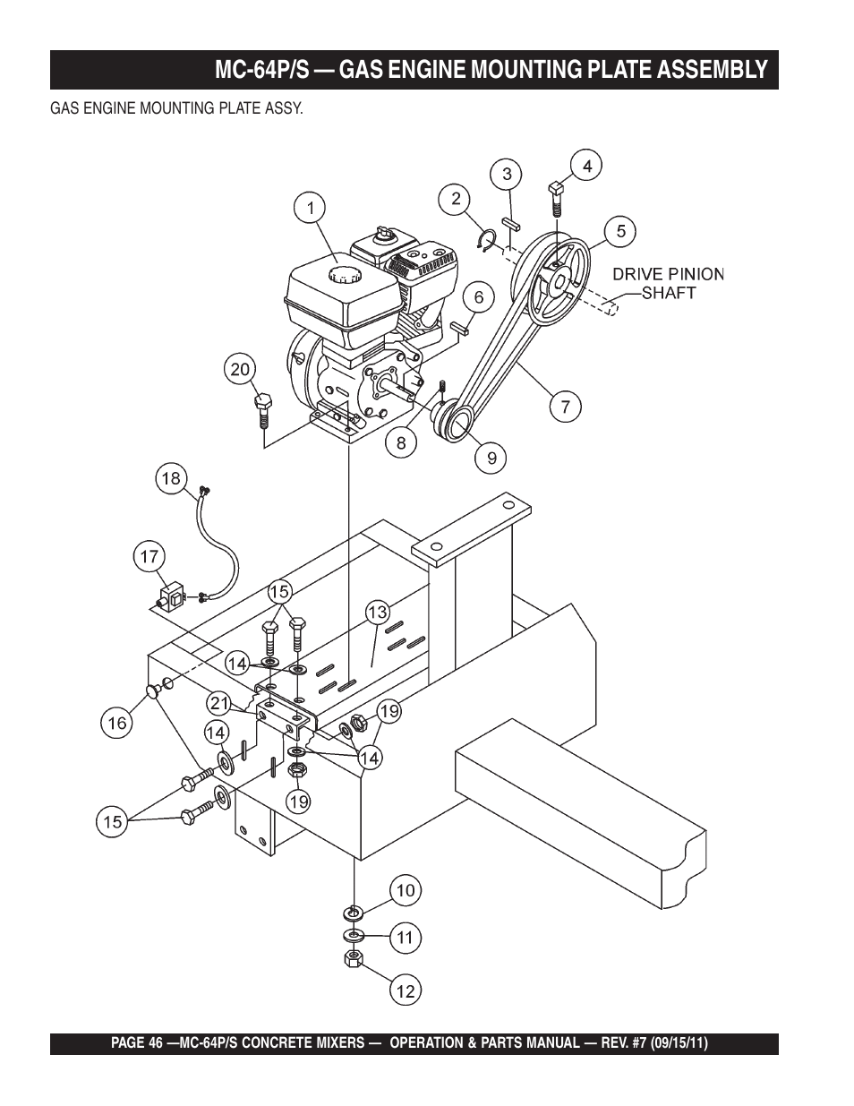 Mc-64p/s — gas engine mounting plate assembly | Multiquip MC64P User Manual | Page 46 / 116