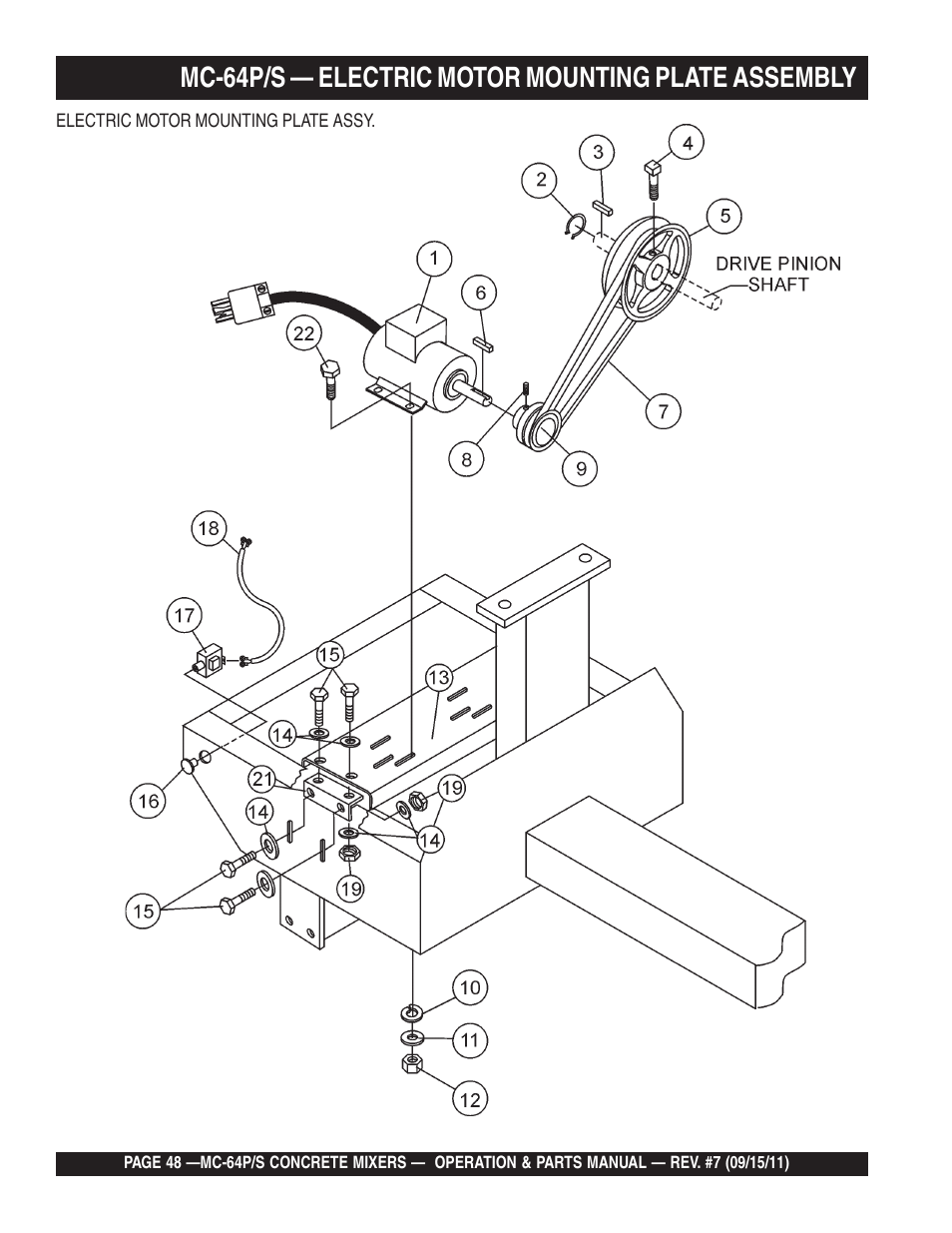 Mc-64p/s — electric motor mounting plate assembly | Multiquip MC64P User Manual | Page 48 / 116