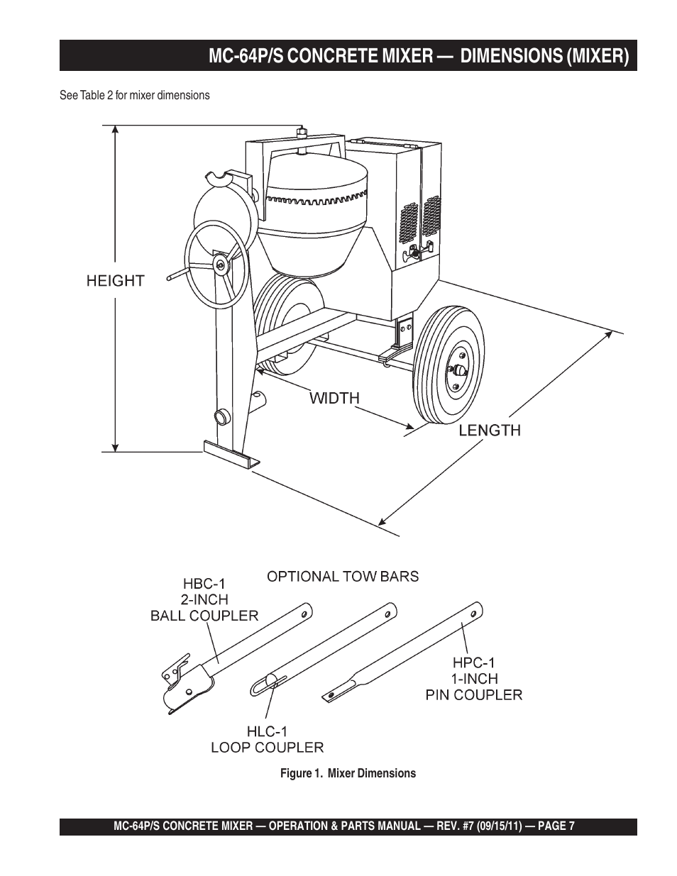 Mc-64p/s concrete mixer — dimensions (mixer) | Multiquip MC64P User Manual | Page 7 / 116