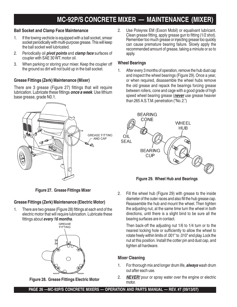 Mc-92p/s concrete mixer — maintenance (mixer) | Multiquip MC92S_P User Manual | Page 26 / 86