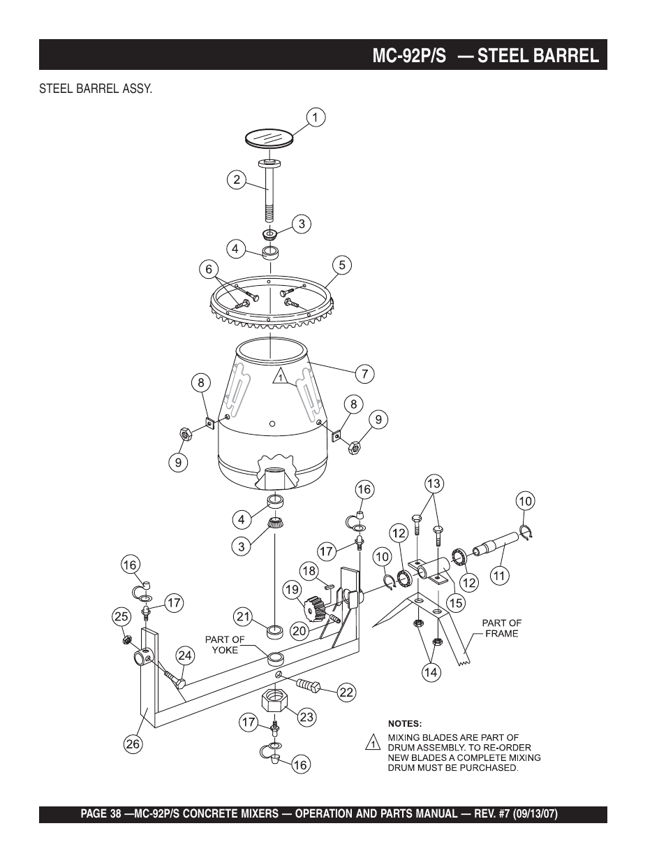 Mc-92p/s — steel barrel | Multiquip MC92S_P User Manual | Page 38 / 86