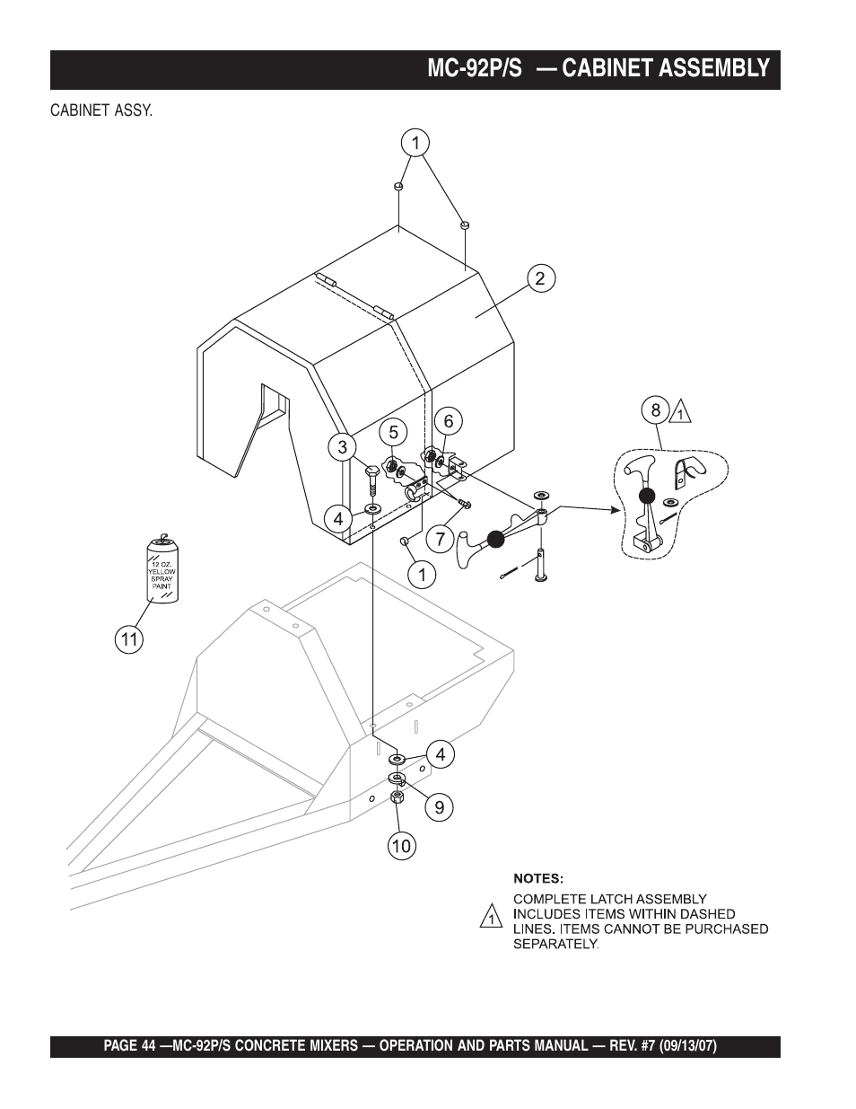 Mc-92p/s — cabinet assembly | Multiquip MC92S_P User Manual | Page 44 / 86