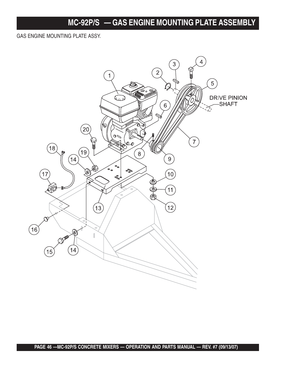 Mc-92p/s — gas engine mounting plate assembly | Multiquip MC92S_P User Manual | Page 46 / 86