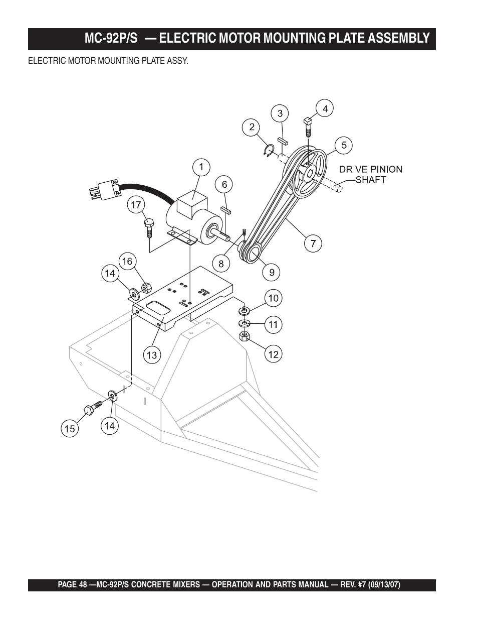 Mc-92p/s — electric motor mounting plate assembly | Multiquip MC92S_P User Manual | Page 48 / 86