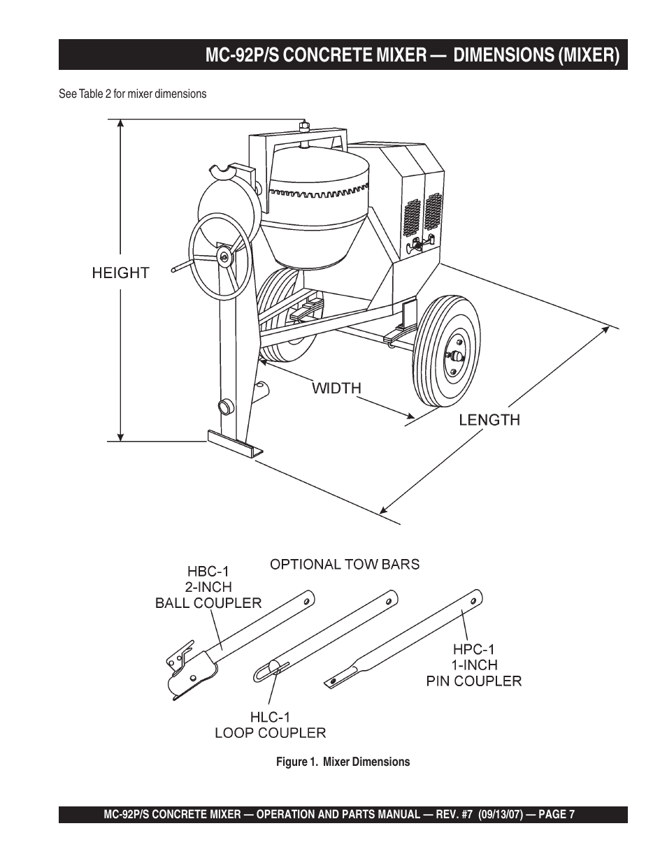 Mc-92p/s concrete mixer — dimensions (mixer) | Multiquip MC92S_P User Manual | Page 7 / 86