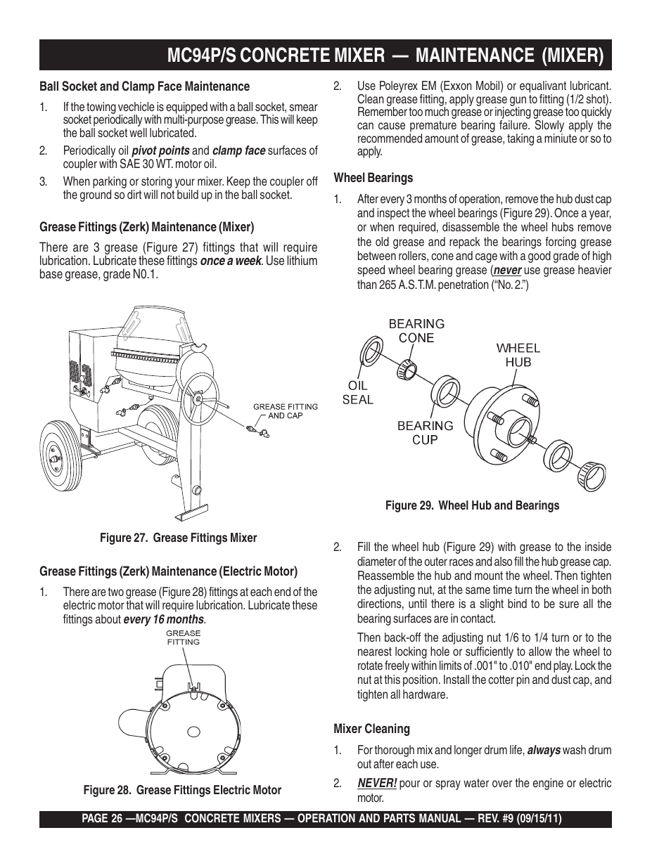 Mc94p/s concrete mixer — maintenance (mixer) | Multiquip MC94S_P User Manual | Page 26 / 84