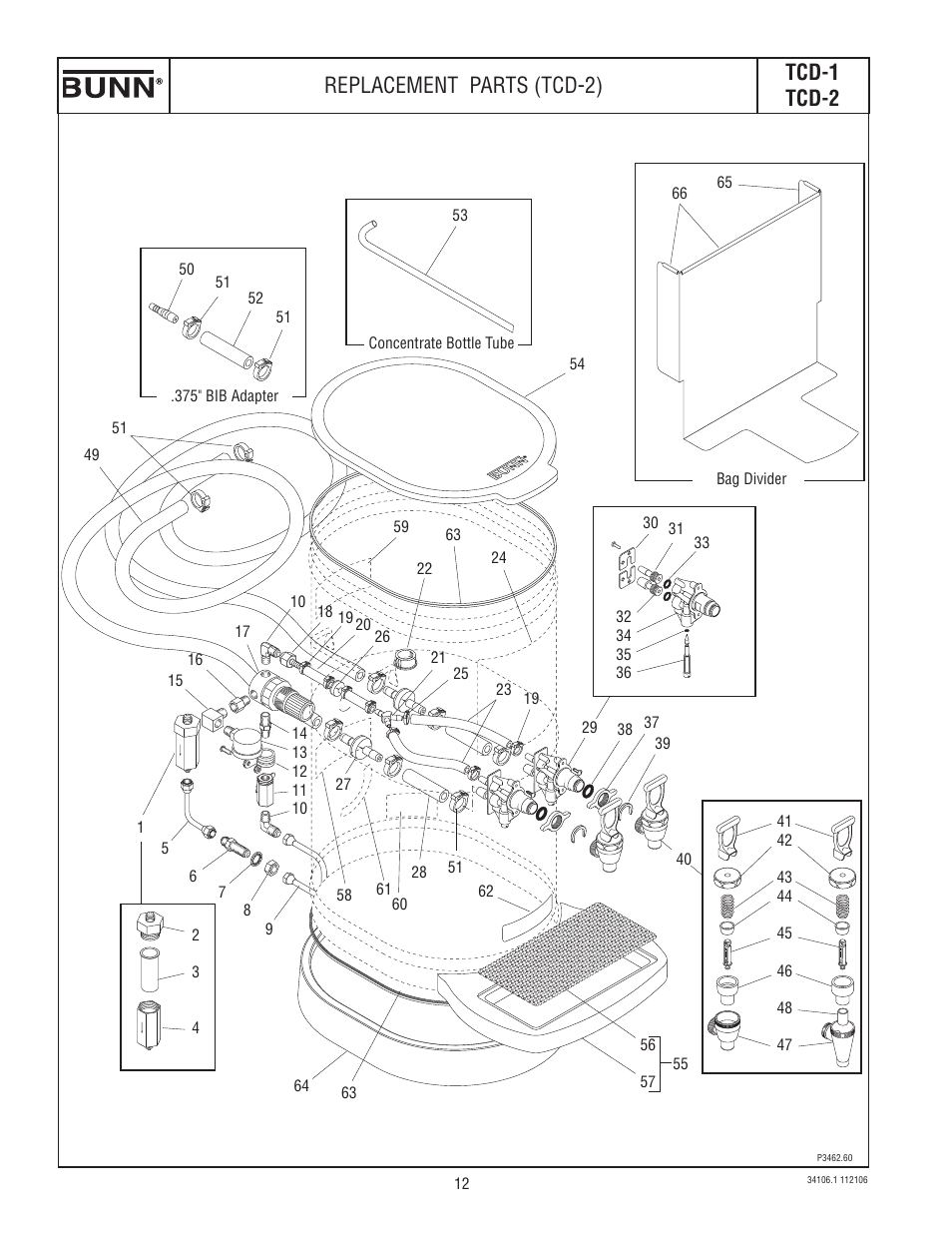 Tcd-1 tcd-2 replacement parts (tcd-2) | Bunn TCD-2 User Manual | Page 12 / 18