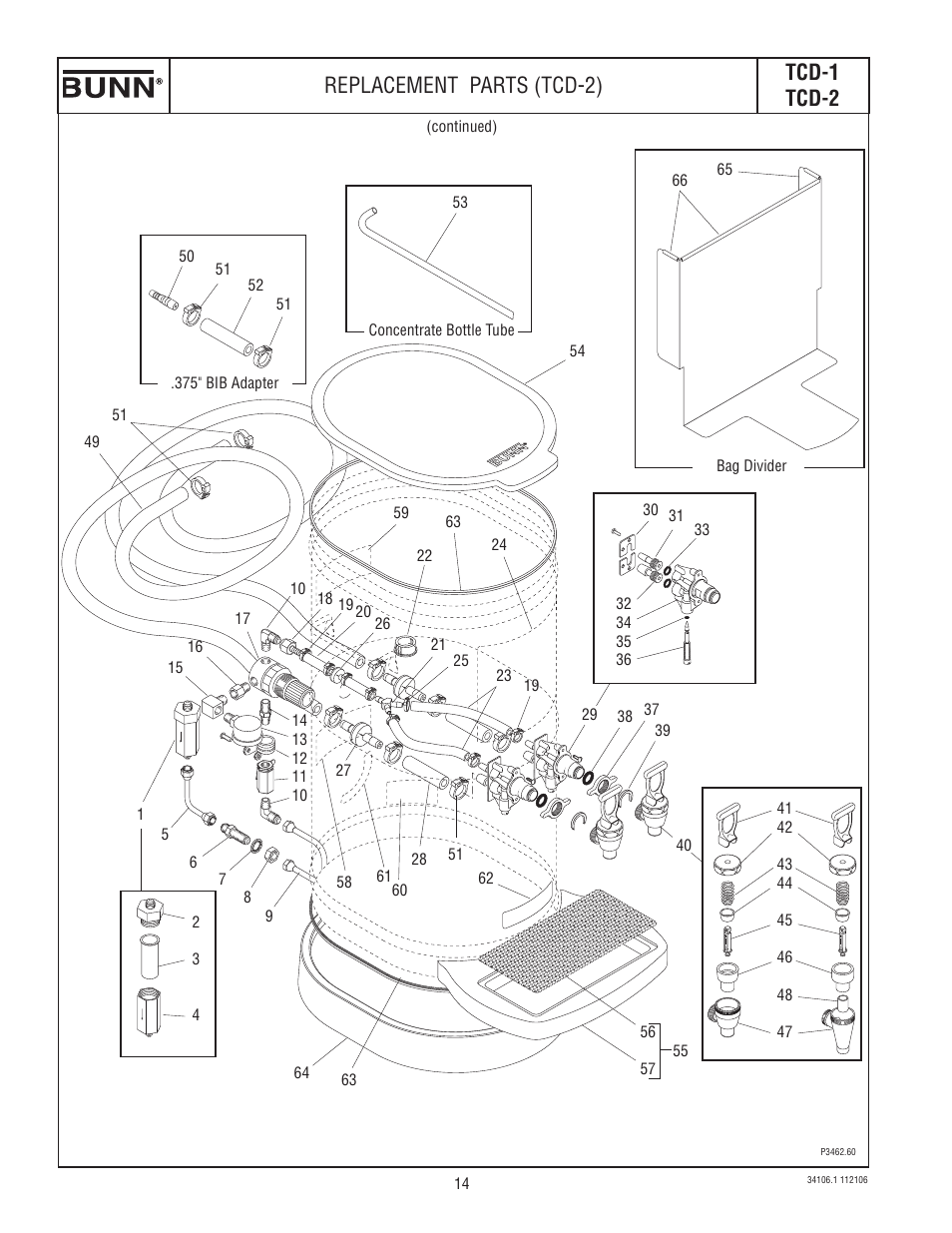 Tcd-1 tcd-2, Replacement parts (tcd-2) | Bunn TCD-2 User Manual | Page 14 / 18