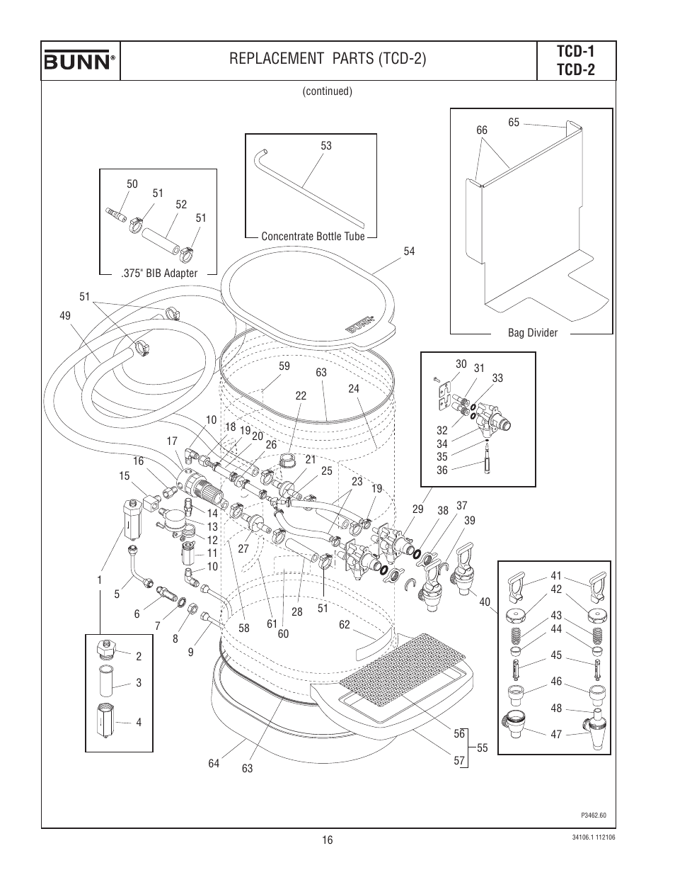 Tcd-1 tcd-2, Replacement parts (tcd-2) | Bunn TCD-2 User Manual | Page 16 / 18