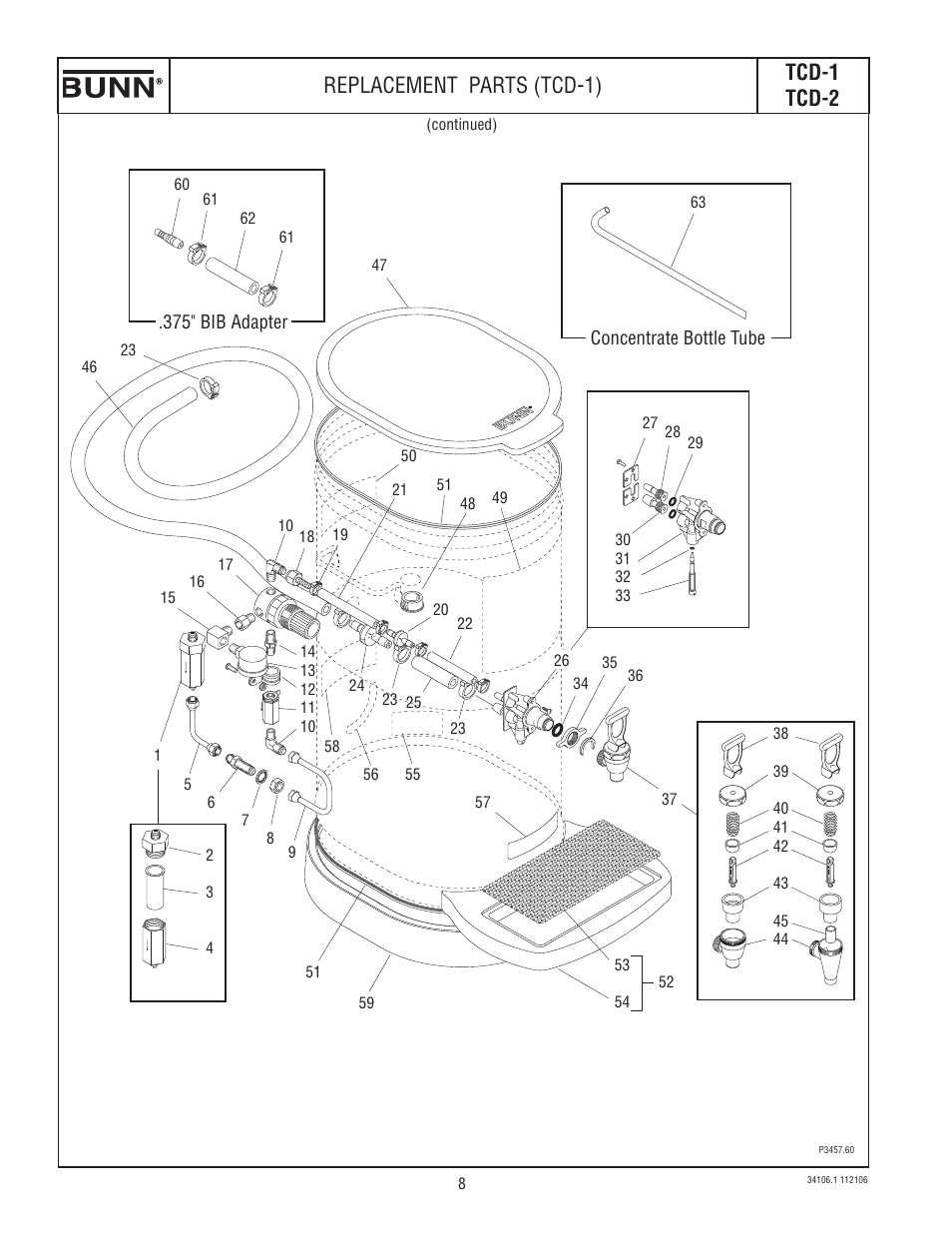 Tcd-1 tcd-2 replacement parts (tcd-1) | Bunn TCD-2 User Manual | Page 8 / 18