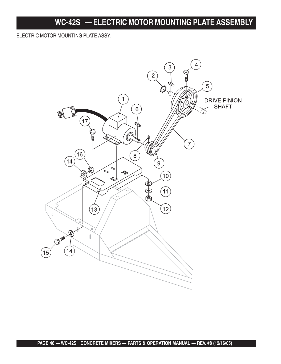 Wc-42s — electric motor mounting plate assembly | Multiquip WC42S User Manual | Page 46 / 84