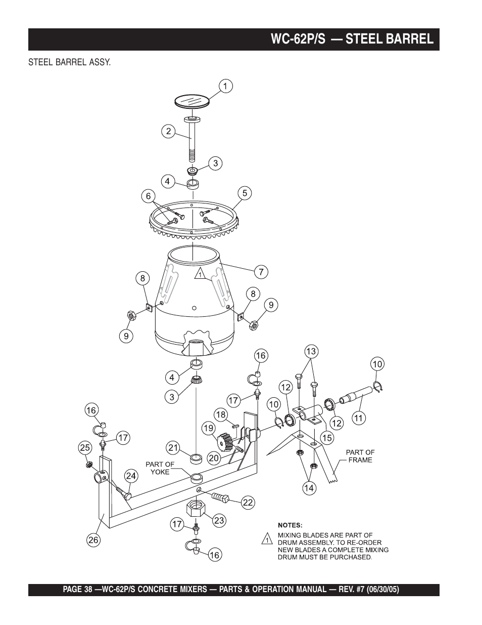 Wc-62p/s — steel barrel | Multiquip WC62S_P User Manual | Page 38 / 120
