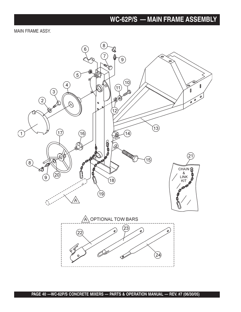 Wc-62p/s — main frame assembly | Multiquip WC62S_P User Manual | Page 40 / 120