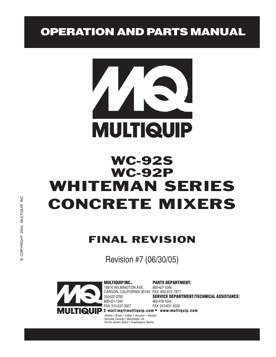Multiquip WC92S_P User Manual | 86 pages