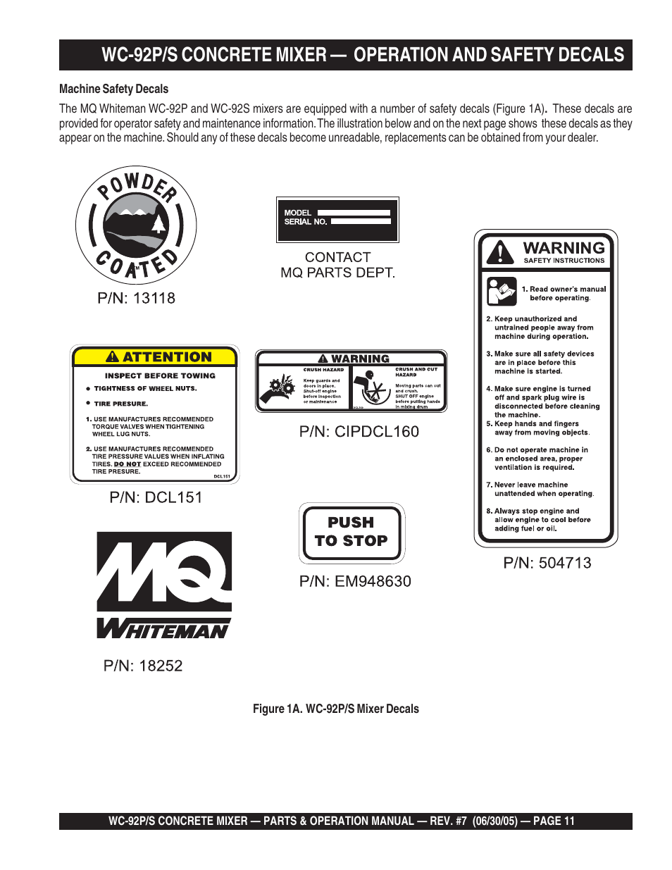 Multiquip WC92S_P User Manual | Page 11 / 86