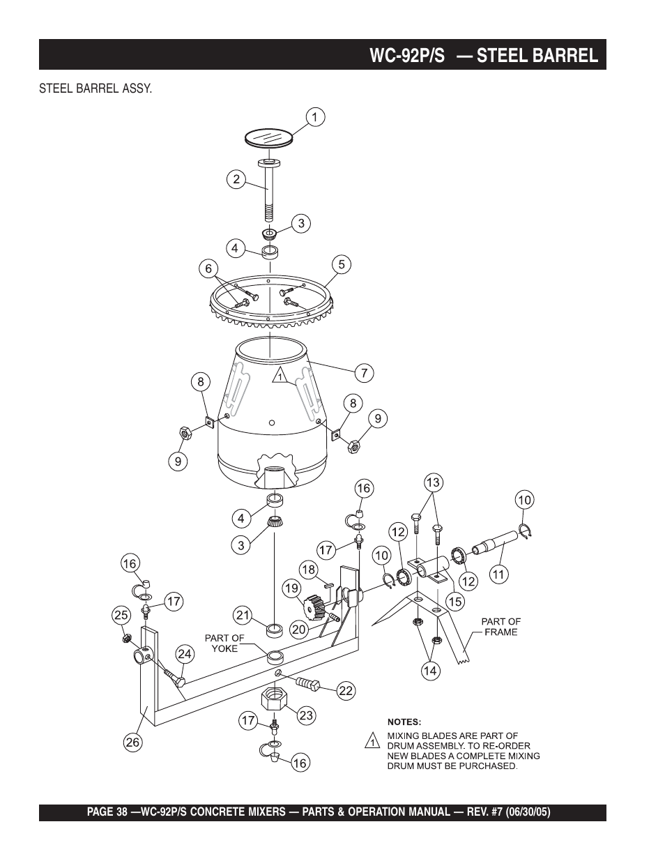 Wc-92p/s — steel barrel | Multiquip WC92S_P User Manual | Page 38 / 86