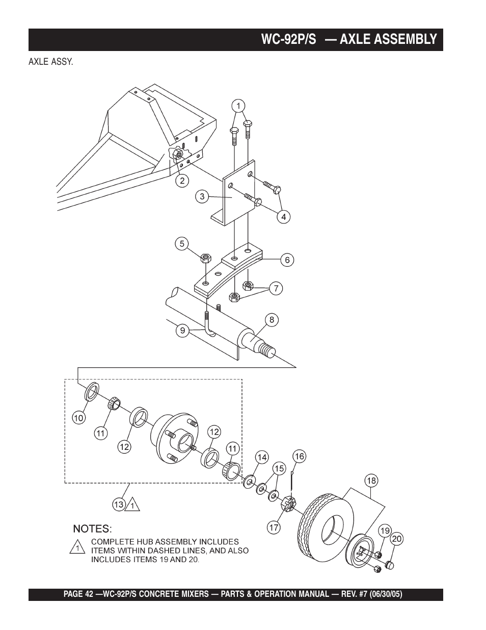 Wc-92p/s — axle assembly | Multiquip WC92S_P User Manual | Page 42 / 86