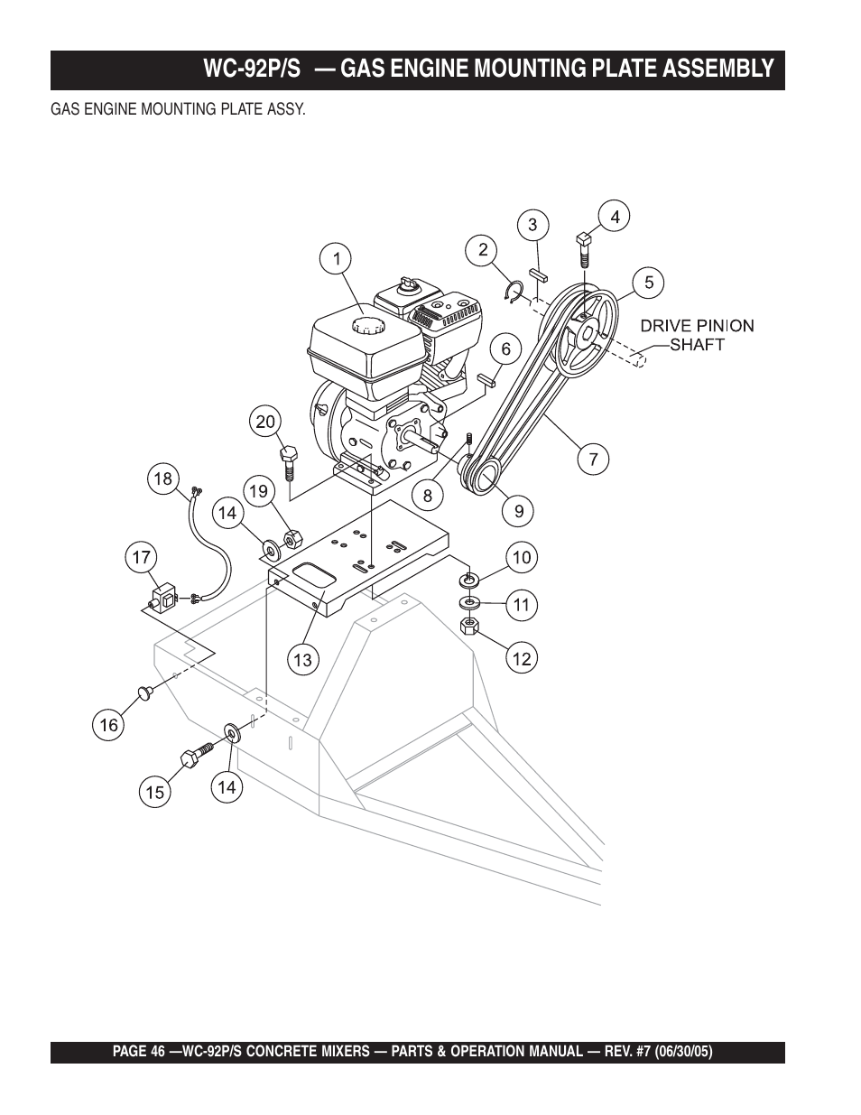 Wc-92p/s — gas engine mounting plate assembly | Multiquip WC92S_P User Manual | Page 46 / 86