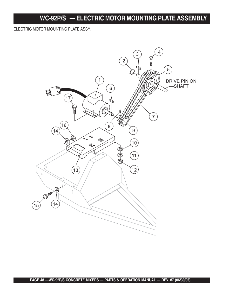 Wc-92p/s — electric motor mounting plate assembly | Multiquip WC92S_P User Manual | Page 48 / 86