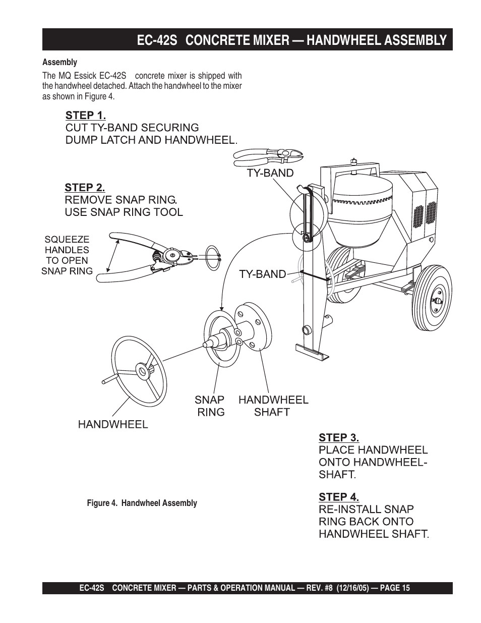 Ec-42s concrete mixer — handwheel assembly | Multiquip EC42S User Manual | Page 15 / 84