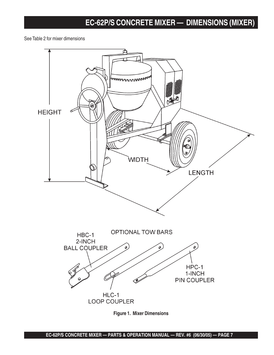 Ec-62p/s concrete mixer — dimensions (mixer) | Multiquip EC62S_P User Manual | Page 7 / 120