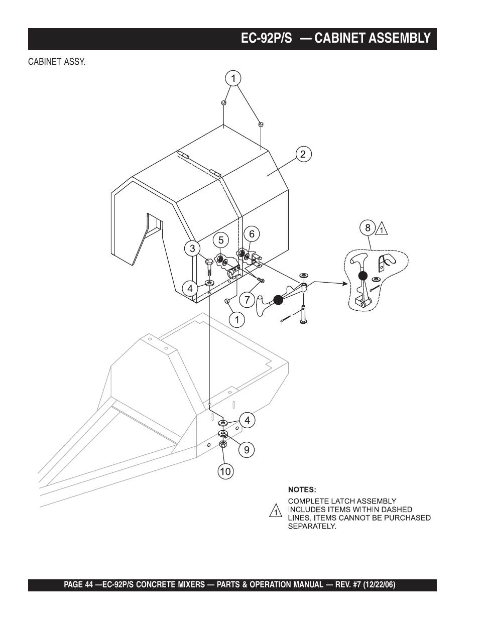 Ec-92p/s — cabinet assembly | Multiquip EC92S_P User Manual | Page 44 / 86