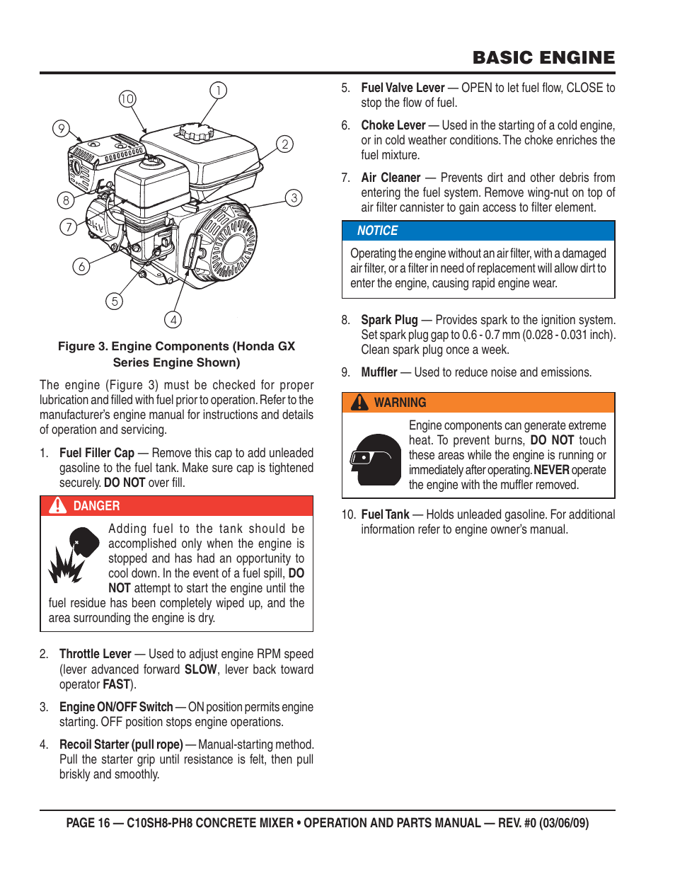 Basic engine | Multiquip C10PH8 User Manual | Page 16 / 50