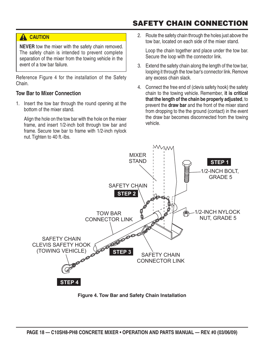 Safety chain connection | Multiquip C10PH8 User Manual | Page 18 / 50