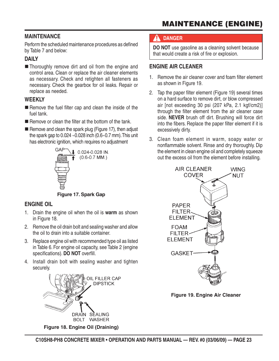 Maintenance (engine) | Multiquip C10PH8 User Manual | Page 23 / 50