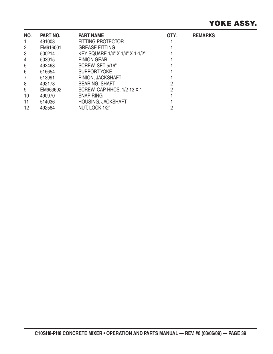 Yoke assy | Multiquip C10PH8 User Manual | Page 39 / 50