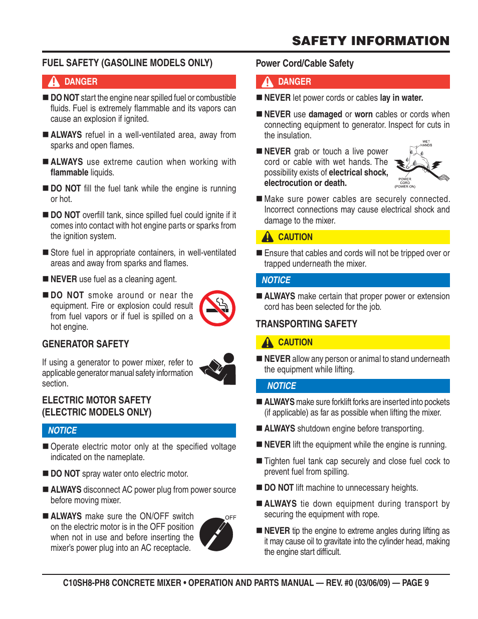 Safety information | Multiquip C10PH8 User Manual | Page 9 / 50